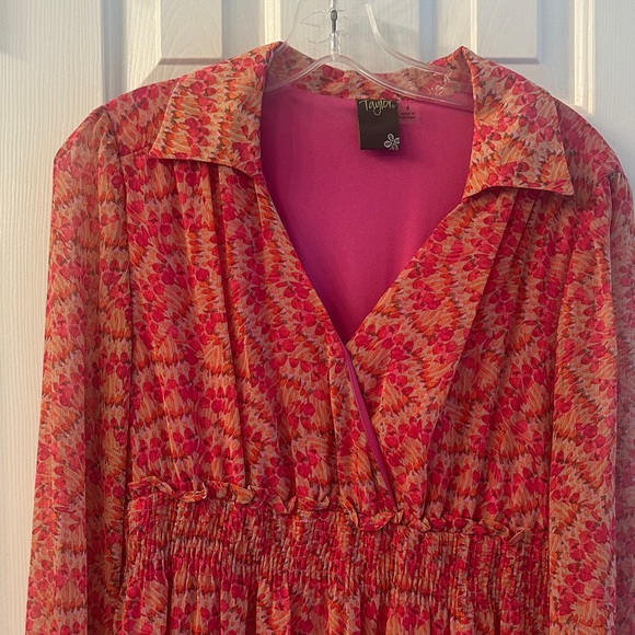 Taylor Vibrant Pink and Red Long Sleeve Dress - Picture 3 of 6